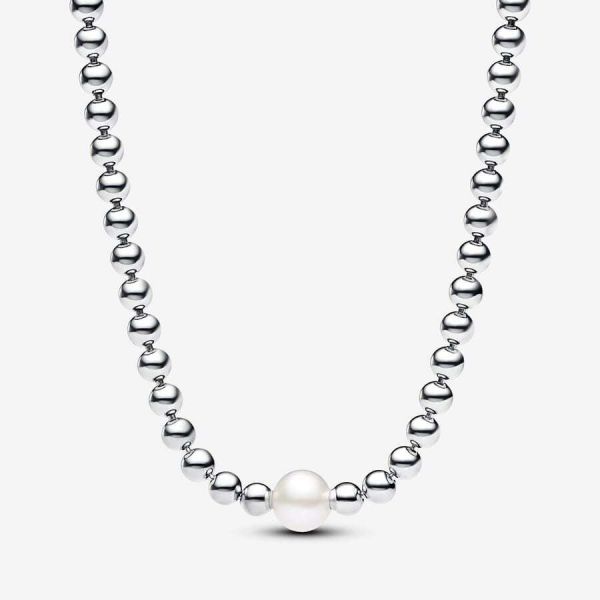 PANDORA Collana con Perla d’Acqua Dolce Coltivata e Sfere