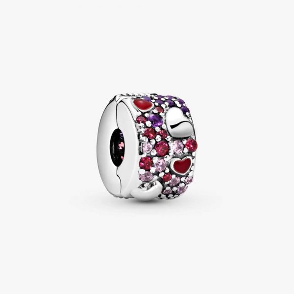 PANDORA Clip Cuori asimmetrici con pavé