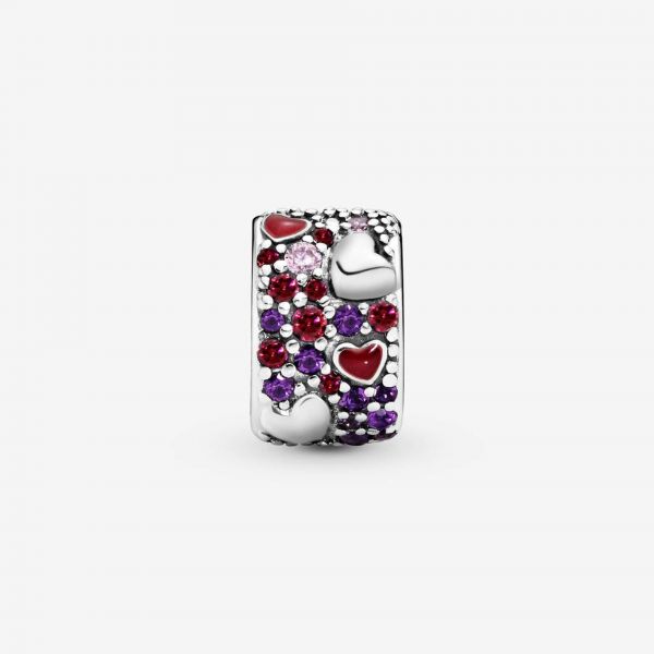 PANDORA Clip Cuori asimmetrici con pavé