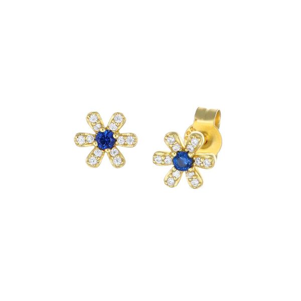 AMEN  Orecchini Fiore con Zirconi Blu e Bianchi