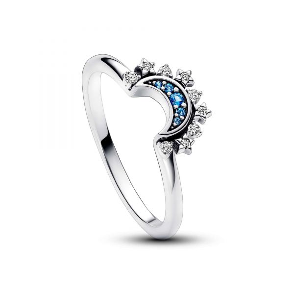 PANDORA Anello Luna Pietre Blu