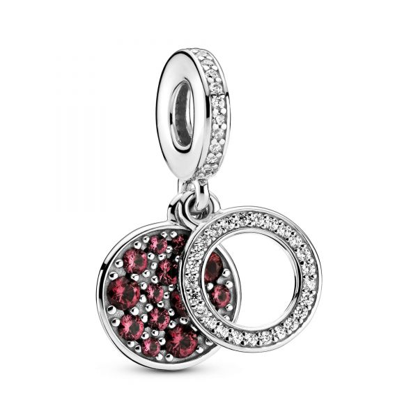 PANDORA Charm pendente doppio con disco rosso scintillante