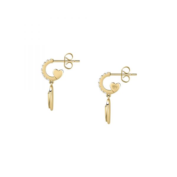 CHIARA FERRAGNI CHAIN  EARRINGS YELLOW GOLD+PAVE WHITE PP+EYE LOGO 24.2MM