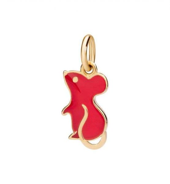 DoDo Charm Topo in Oro Giallo 18Kt e Smalto Rosso