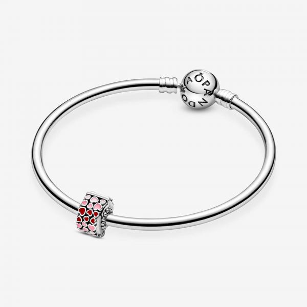 PANDORA Clip Cuori rosa e rossi