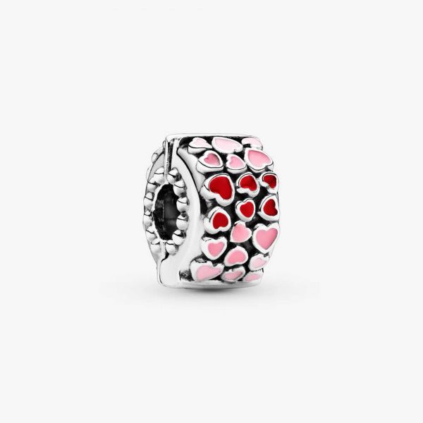 PANDORA Clip Cuori rosa e rossi