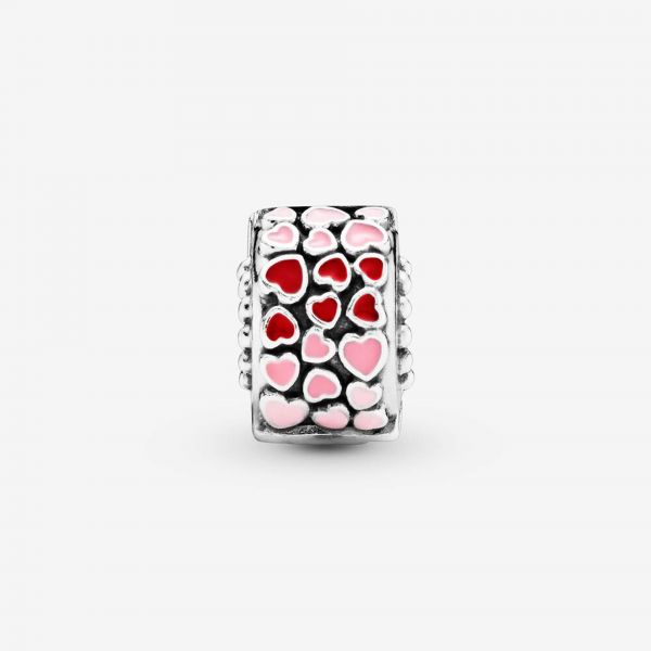 PANDORA Clip Cuori rosa e rossi