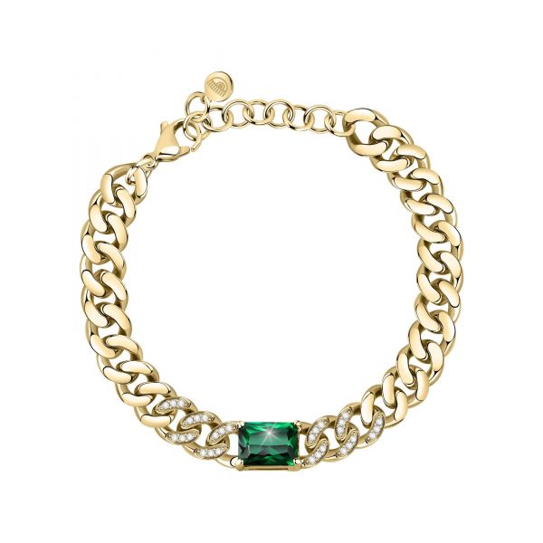 CHIARA FERRAGNI CHAIN BRACELET YELLOW GOLD+WHITE/GREEN CZ 170+25MM