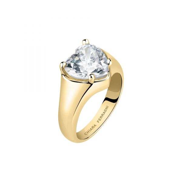 CHIARA FERRAGNI DIAMOND HEART RING YELLOW GOLD+WHITE CZ 