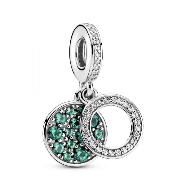 PANDORA Charm pendente doppio con disco verde scintillante