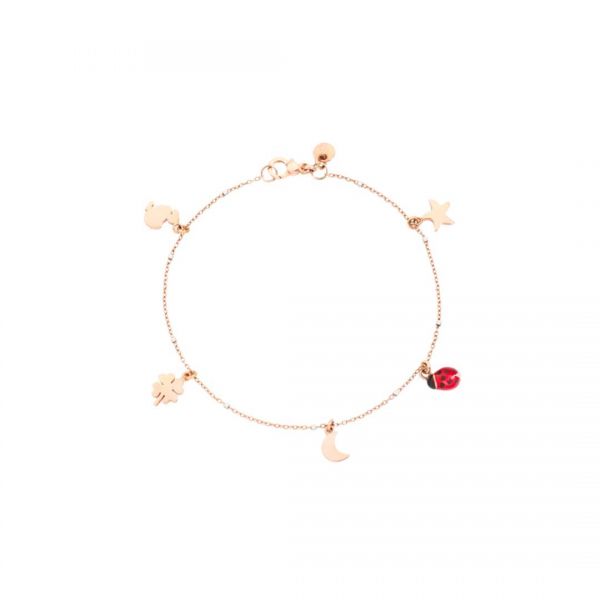 DoDo Bracciale Oro Rosa e Oro Bianco Charm Mini Icone