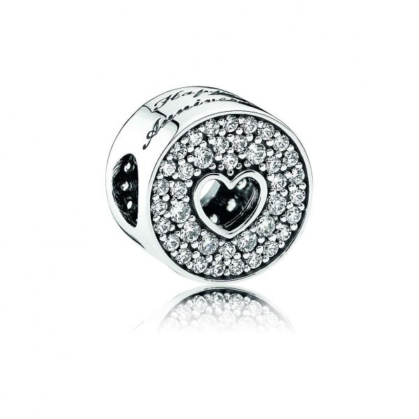 PANDORA Charm Buon Anniversario Pavé e cuore