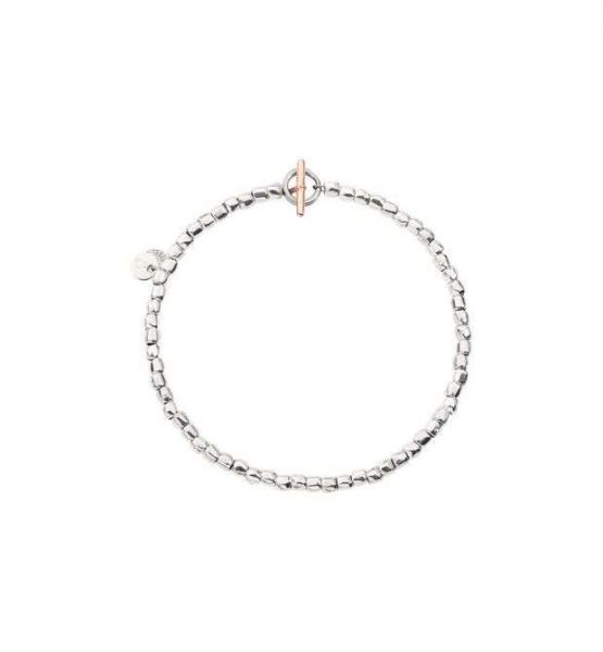 DoDo Bracciale Mini Granelli in Argento 925, catena e anello brisè in acciaio, t-bar in Oro Rosa