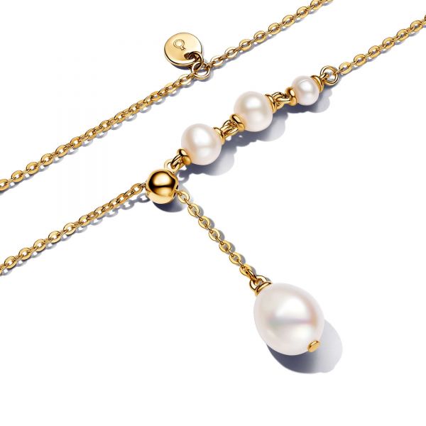 PANDORA Collana Regolabile con Perle d’Acqua Dolce Coltivate
