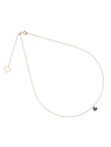 MAMAN et SOPHIE Girocollo Aurum in Oro Rosa 18 Carati e Cuore Pendente in Lastra Cromo