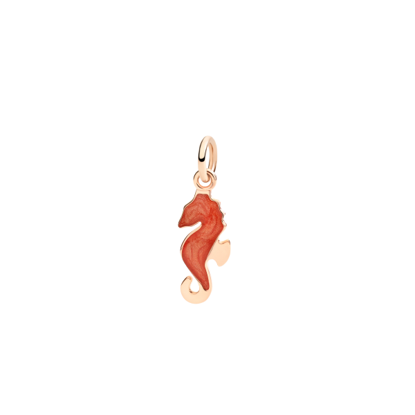 DoDo Ciondolo cavalluccio marino in oro rosa 9K e smalto arancione effetto madreperla.
