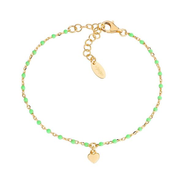 AMEN  Bracciale "Cuore" in Argento Dorato con Smalto Verde