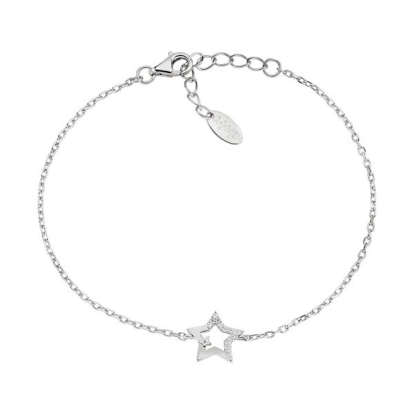 AMEN  Bracciale Stella in Argento Rodio e Zirconi Bianchi