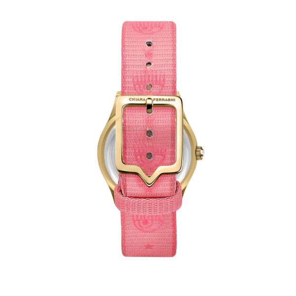 CHIARA FERRAGNI CONTEMPORARY 32MM 3H YELLOW GOLD DIAL PINK STRAP