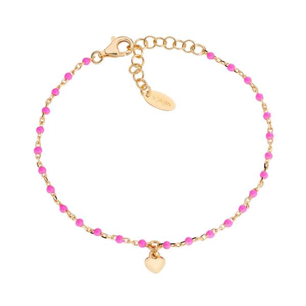 AMEN  Bracciale "Cuore" in Argento Dorato con Smalto Fuxia