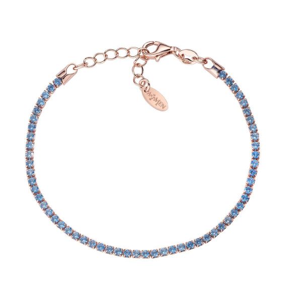 AMEN  Bracciale Tennis Rosè Zirconi Azzurri 