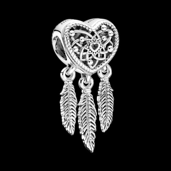 PANDORA Charm Acchiappasogni con tre piume e cuore openwork