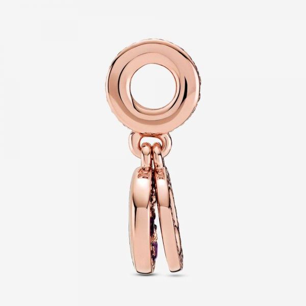 PANDORA Charm pendente doppio con disco rosa scintillante