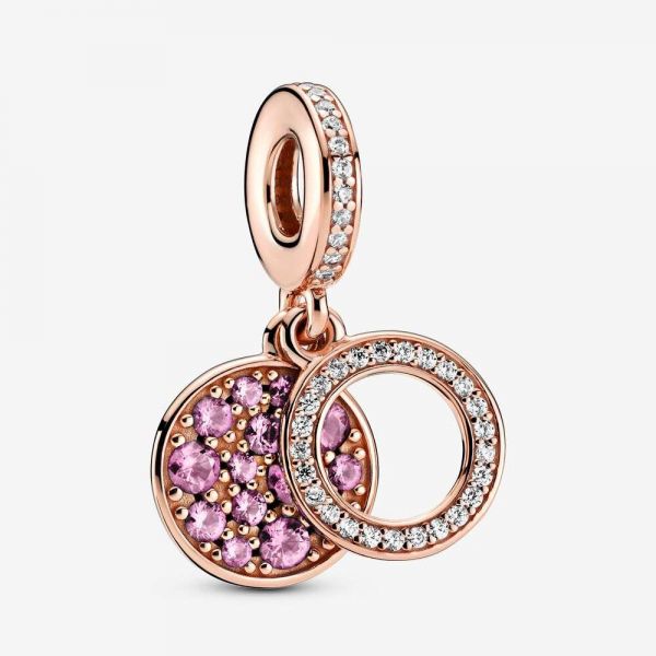 PANDORA Charm pendente doppio con disco rosa scintillante