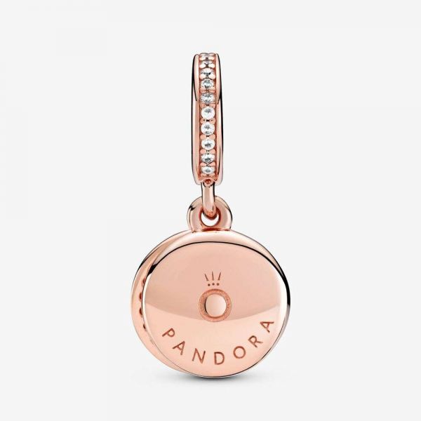 PANDORA Charm pendente doppio con disco rosa scintillante