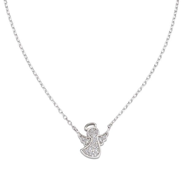AMEN  Collana Girocollo Argento e Angioletto con Zirconi Bianchi