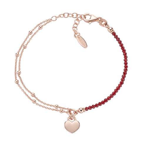 AMEN  Bracciale Cuore Rosè e Cristalli Rubino 