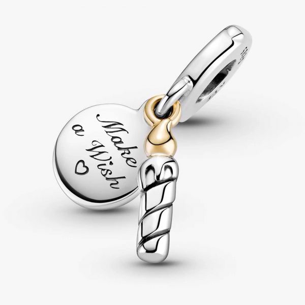 PANDORA Charm pendente bicolore Candela di compleanno