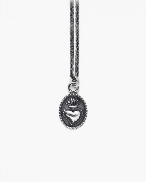 NOVE25 COLLANA PENDENTE CUORE EX VOTO CON CORNICE F040 L70 / ARGENTO BRUNITO LUCIDO
