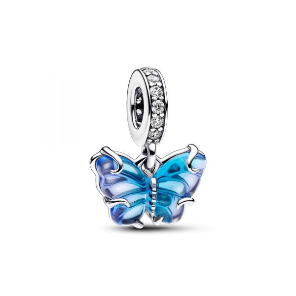 PANDORA Pendente Farfalla Vetro di Murano Blu