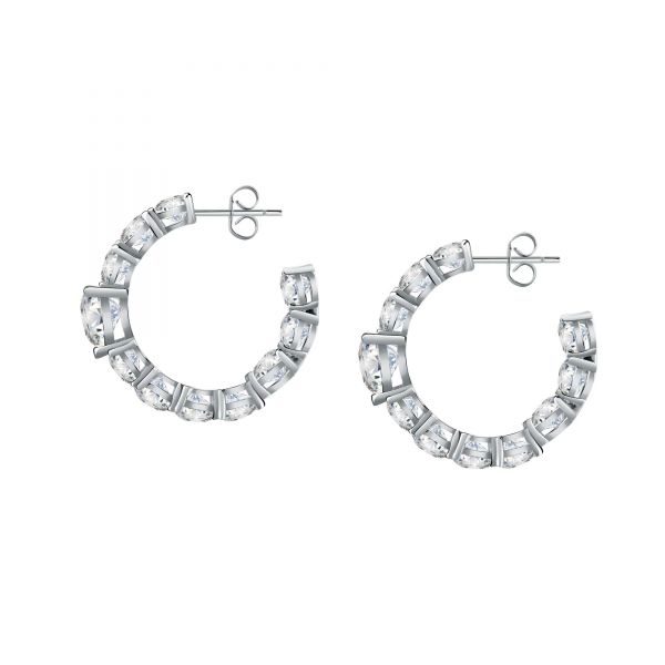 CHIARA FERRAGNI DIAMOND HEART  EARRINGS SILVER+WHITE CZ 27MM