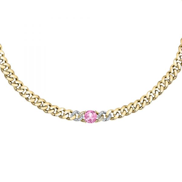 CHIARA FERRAGNI CHAIN NECKLACE YELLOW GOLD+SILVER+WHITE/PINK CZ 38+4CM