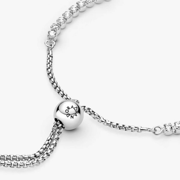 PANDORA Rhodium plated silver bracelet with clear cubic zirconia