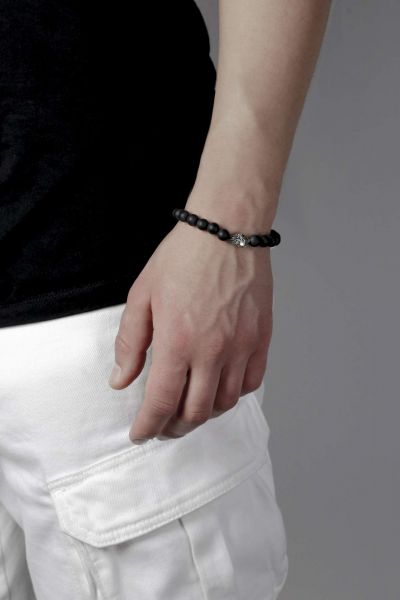 NOVE25 BRACCIALE AGATA NERA OPACA 080 E CUORE SACRO / ARGENTO BRUNITO LUCIDO