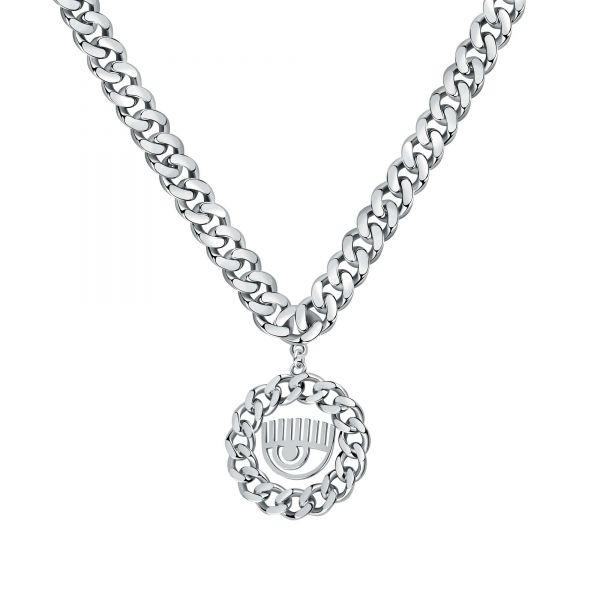 CHIARA FERRAGNI CHAIN NECKLACET SILVER+EYE LOGO CHARM 70CM