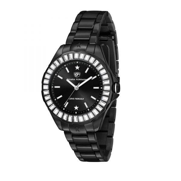 CHIARA FERRAGNI SPORT BAGUETTE 36MM 3H BLACK DIAL BRACELET BLACK