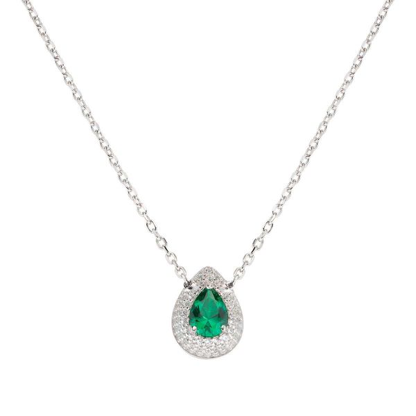 AMEN  Collana "Goccia d'Amore" Verde in Argento con Zirconi