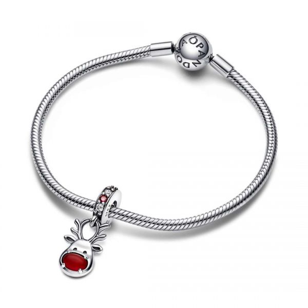 PANDORA Charm Pendente Renna Naso Rosso Vetro di Murano