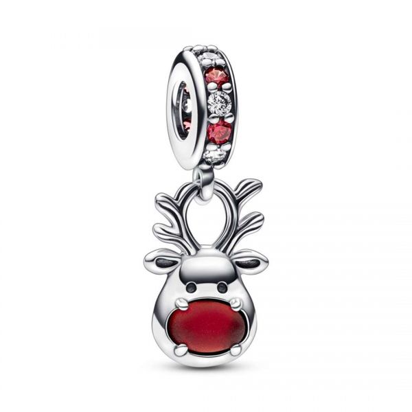 PANDORA Charm Pendente Renna Naso Rosso Vetro di Murano