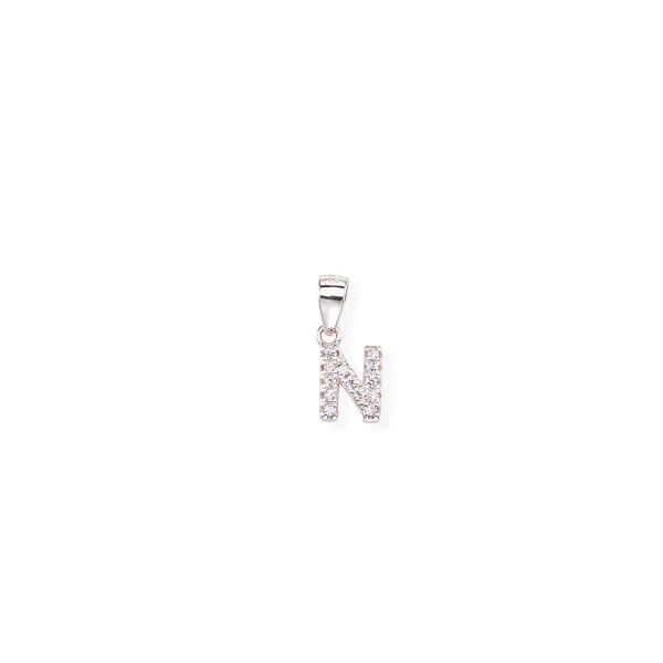 AMEN  Ciondolo Lettera N della linea Letterami realizzato in argento 925 rodiato impreziosito da zirconi bianchi.