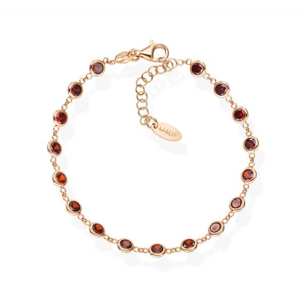 AMEN  Bracciale Argento Rosè Gocce Zirconi Rossi