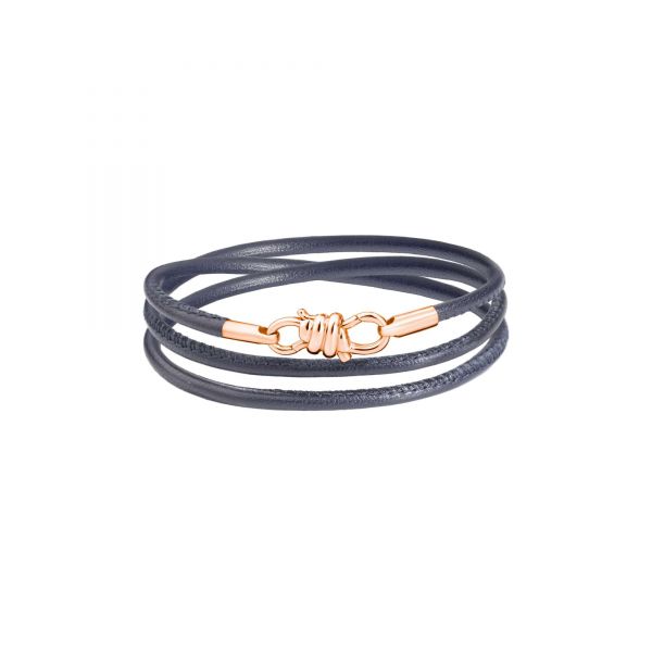 DoDo Bracciale Nodo con chiusura e terminali in Oro Rosa 9kt, Cordino in pelle Grigio Scuro