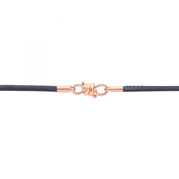 DoDo Bracciale Nodo con chiusura e terminali in Oro Rosa 9kt, Cordino in pelle Grigio Scuro