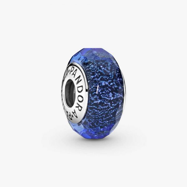 PANDORA Charm in vetro di Murano blu sfaccettato