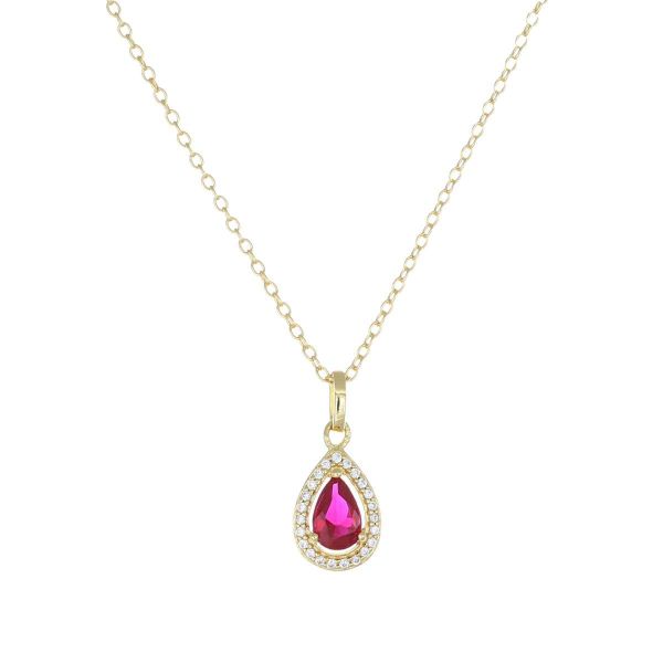 AMEN  Collana Punto Luce Goccia Rossa e Zirconi Bianchi