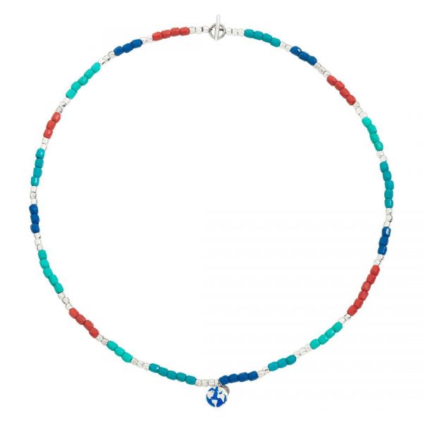 DoDo Collana Minigranelli Argento e Plastica Turchese Blu e Rosso 